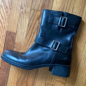 Prada Black Leather Moto Boots Buckle Ankle Boots Women’s 7.5 Italy
